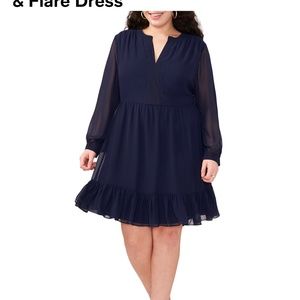 Plus size ruffle sleeve navy cocktail dress